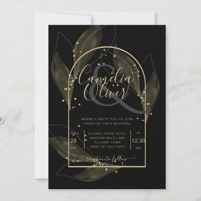 LeahG Black Dourado deixa Convite de casamento mod (Frente)
