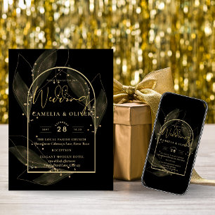 LeahG Black Dourado deixa Convite de casamento mod