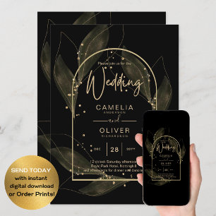 LeahG Black Dourado deixa Convite de casamento mod