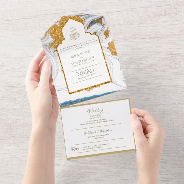 LeahG Blue Muslim Convites de casamento Nikah (Aba destacável)
