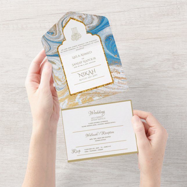 LeahG Blue Muslim Convites de casamento Nikah (Tearaway)
