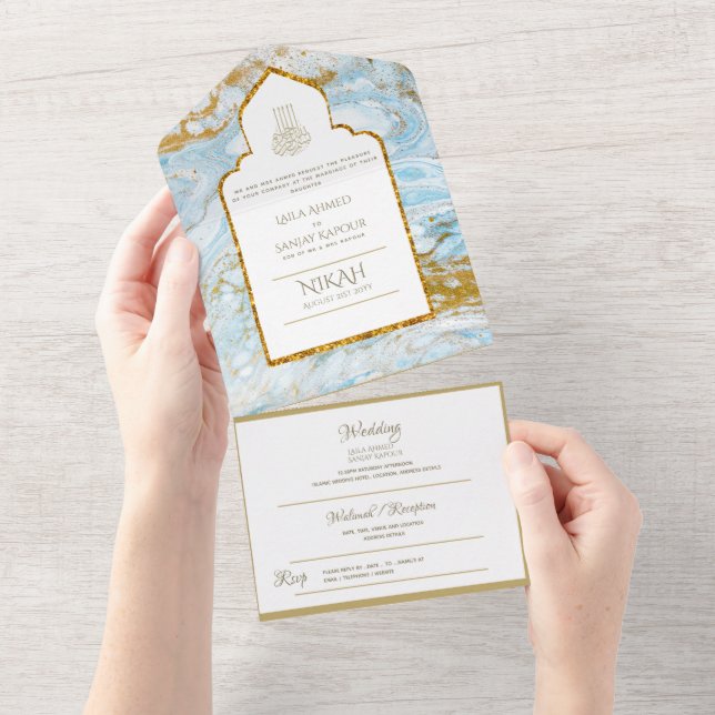 LeahG Blue Muslim Convites de casamento Nikah (Aba destacável)