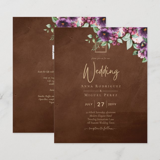 LeahG Brown Amarelo-Ameixa Roxo Casamento Outono I (Frente/Verso)