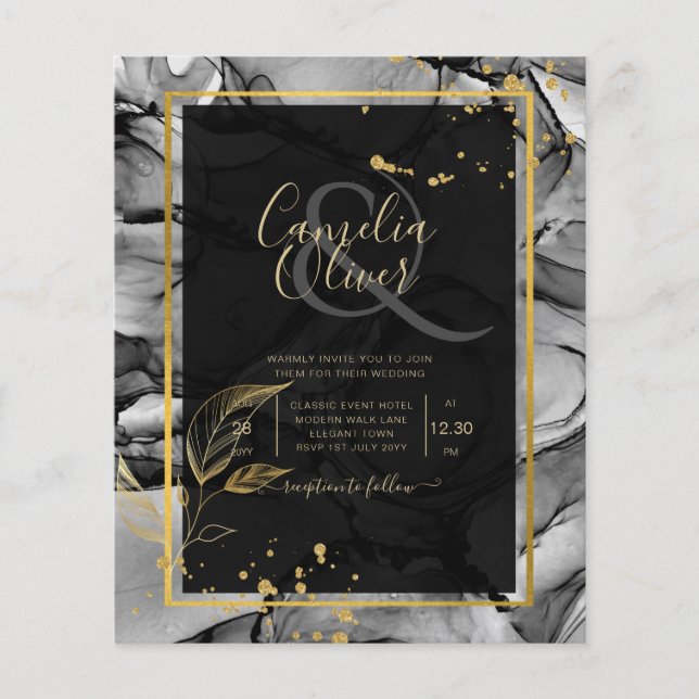 LeahG® Convite de Casamento com Tinta Alcoólica Do (Frente)
