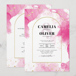 LeahG INK ROSA OURO Convite de Casamento Abstrato