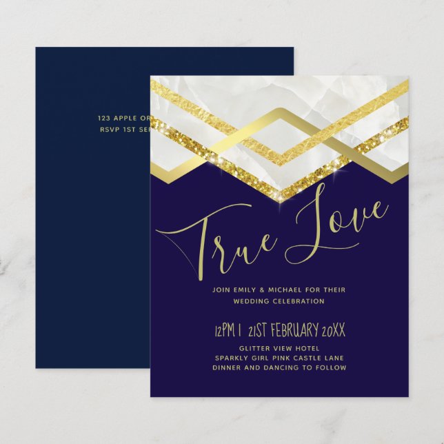 LeahG Orçamento Marinho Dourado Art Deco Casamento (Frente/Verso)