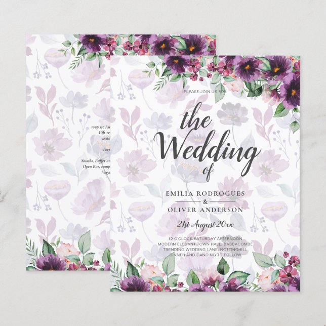 LeahG Plum Púrpura Floral Noiva Outono Inverno (Frente/Verso)