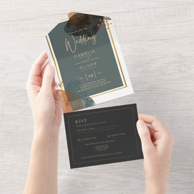 Leahg TEAL EARTH TONES CONVITE DE CASAMENTO Código (Aba destacável)