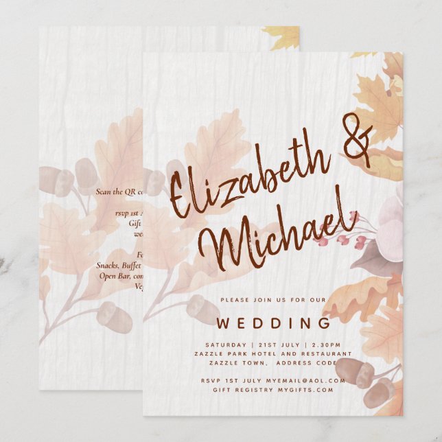 LeahG Terracotta Fall deixa Convite de casamento (Frente/Verso)