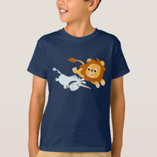 Leão bonito dos desenhos animados e t-shirt das