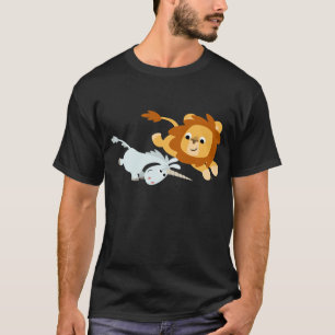 Leão bonito dos desenhos animados e t-shirt do