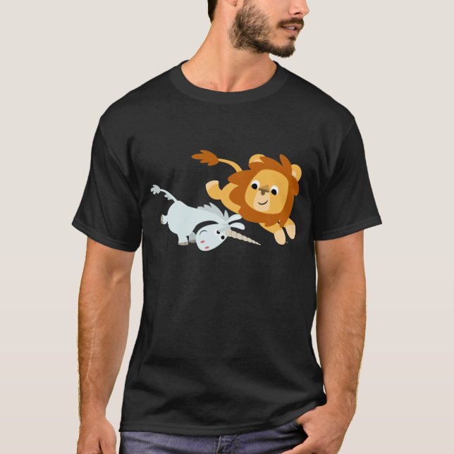 Leão bonito dos desenhos animados e t-shirt do (Frente)