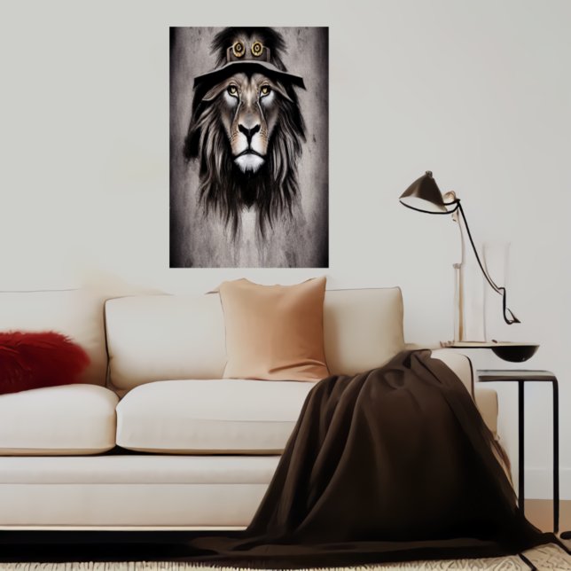 Leão com chapéu legal | AI Art Poster (Criador carregado)