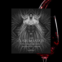 Leão com Monograma Coroa Rótulo de Vinho Preto