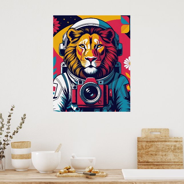 Leão Cósmico – Poster de Capacete de Astronauta |  (Cozinha)