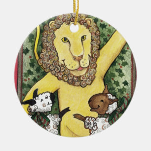 Leão e cordeiros, enfeites de natal