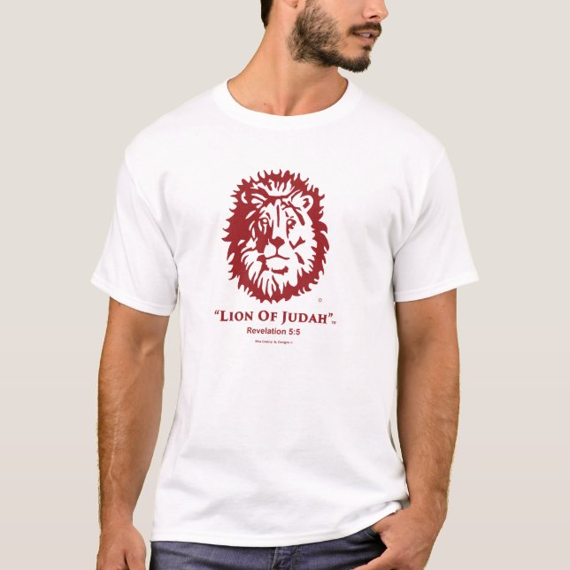 "Leão logotipo do vermelho de cereja do t-shirt (Frente)