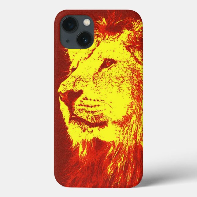 Leão Pop de Arte Amarelo Vermelho (Verso)