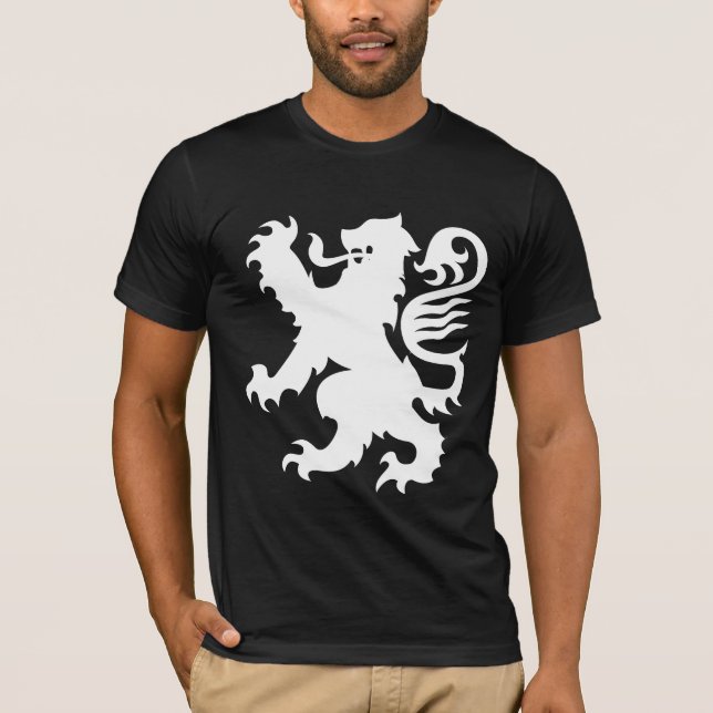 Leão preto do branco da heráldica da camisa (Frente)