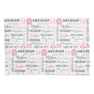 Leão rosa e zebra com nome e padrão monograma