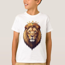 "Leão vestindo camiseta ouro para crianças