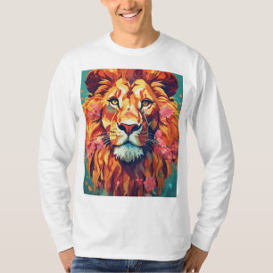 Leão Whimsical com Design de Camisa T Floral Mane