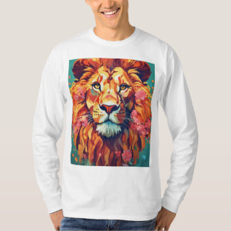 Leão Whimsical com Design de Camisa T Floral Mane