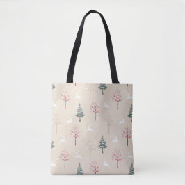 Leaping Deer & Snowy Trees Christmas Tote Bag