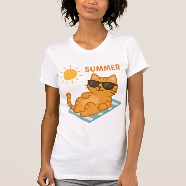 Legal Cat Summer Vibes T-Shirt - Gato de Cartoon B (Frente)