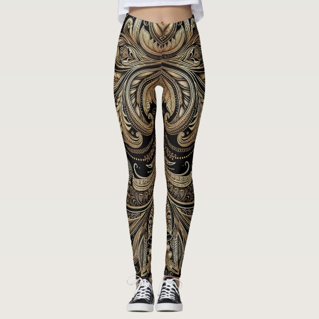 Legança Dourada Barroca Leggings Ornamentais Luxuo (Frente)