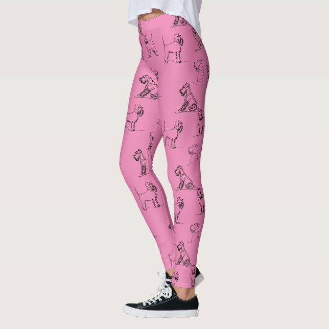 Legging 1-5 Padrão de Arte de Linha Schnauzer 001 Rosa (Esquerda)