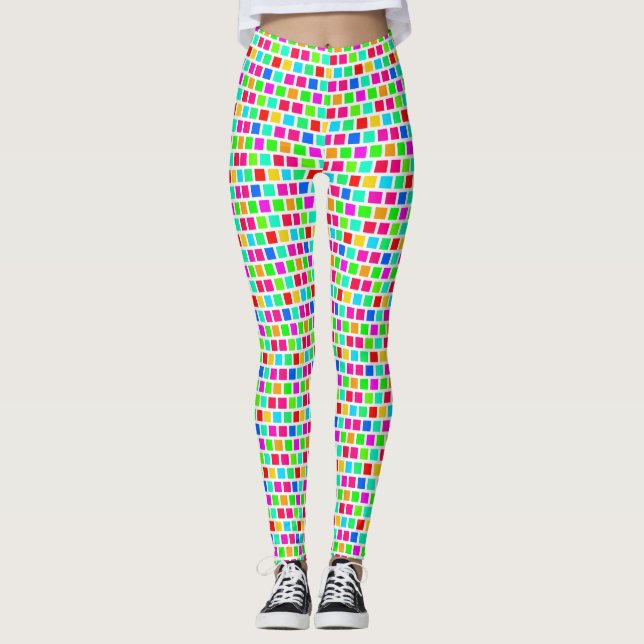 Legging 2 Camadas - Quadrados Multicoloridos XDIY BG Branc (Frente)