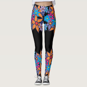 Legging #2 floral azul cor-de-rosa alaranjado