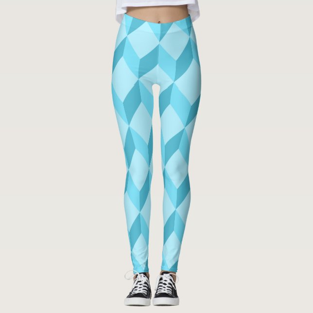 Legging 3D Cubos Azuis Aqua Geométricos (Frente)
