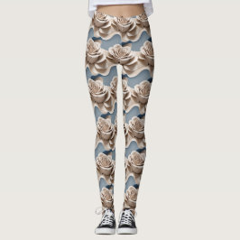 Legging 3d Rendered Roses In Shades Of Blue And White