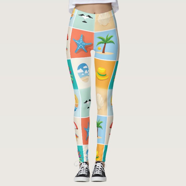 Legging 3x3 Beach Pattern Design (Frente)