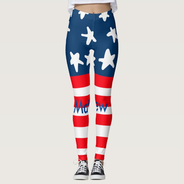 Legging 4 de julho dia de independência adicionar nome tex (Frente)