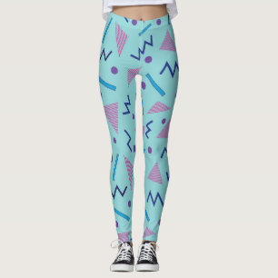 Legging 80s 90s Estilo Memphis azul geométrico