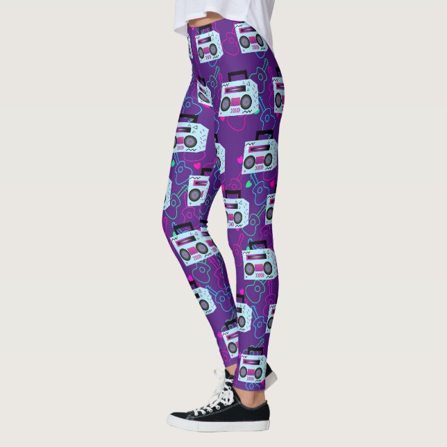 Legging 80s Costume Halloween Purple Neon Guitar (Esquerda)