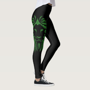 Legging A cabeça verde do leão vai leões em todas as