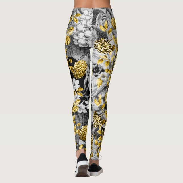 Legging A cinza branca preta tonifica Toile floral Dourado (Verso)