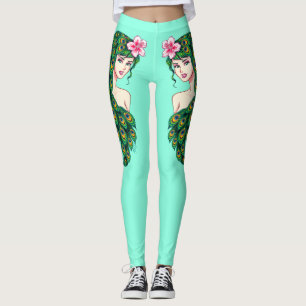 Legging A ioga de Athleisure da cerceta da menina do pavã