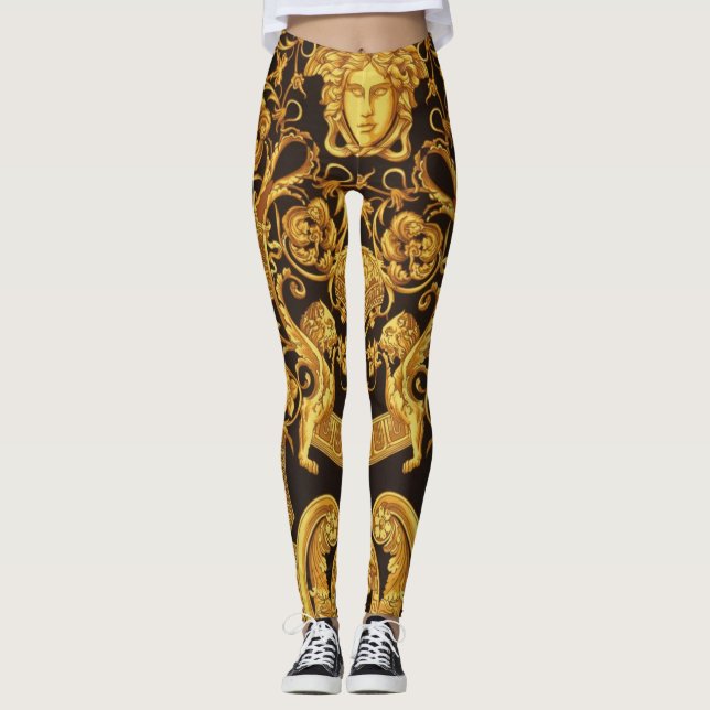Legging a Medusa Górgona Dourada com Arabescos (Frente)