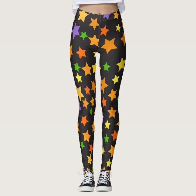 Legging A multi cor Stars caneleiras pretas do Dia das (Frente)