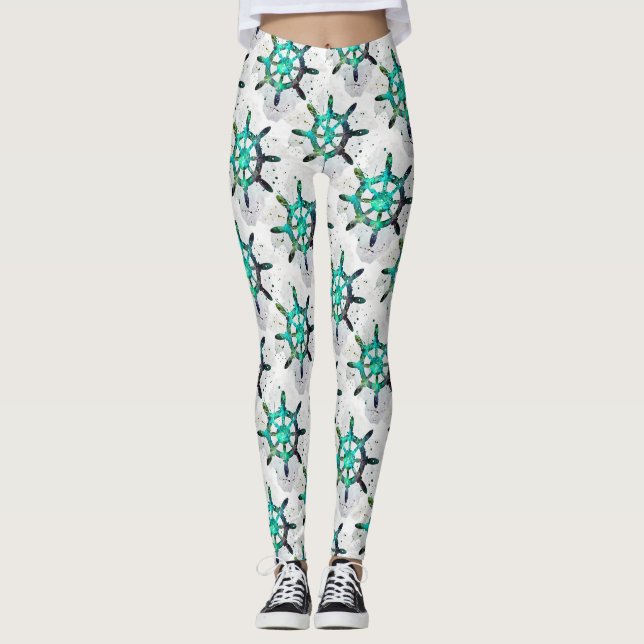 Legging A Roda do Capitão em Cores Verdes Azul (Frente)