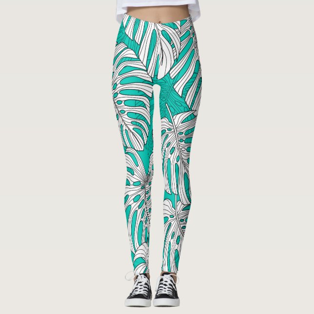 Legging A selva deixa a tropical floral sem costura (Frente)