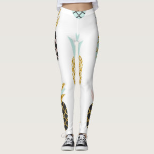Legging Abacaxi com brilho dourado, padrão criativo.