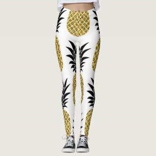 Legging Abacaxis Dourados: Branco Desenhado À Mão Sem Cost