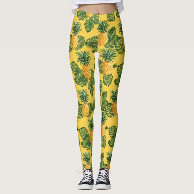 Legging Abacaxis e Folhas Tropicais Em Dourado (Frente)