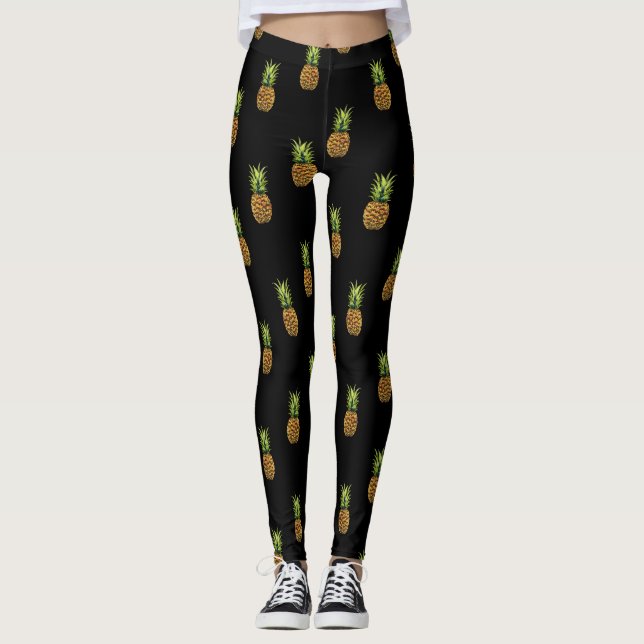 Legging Abacaxis em caneleiras pretas (Frente)
